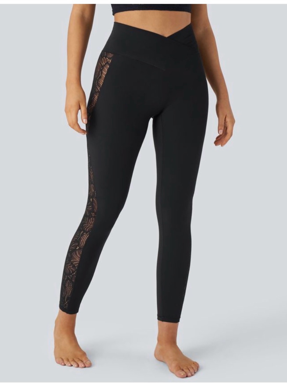 💋HALARA NWT Black V-Front Leggings with Lace Side Panels